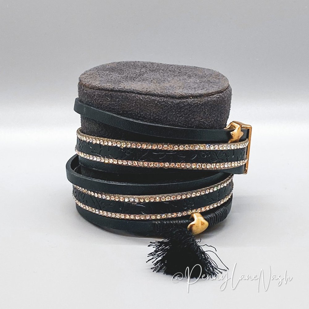 Vintage Black Leather Studded Wrap Clasp with Tassle Bracelet - Picture 5 of 6
